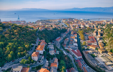 Rijeka old principal seaport aerial panoramic view