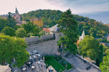 Rijeka old principal seaport aerial panoramic view