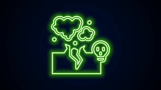 Glowing neon line Poisonous cloud of gas or smoke icon isolated on black background. Stink bad smell, smoke or poison gases, chemical toxic vapour. 4K Video motion graphic animation