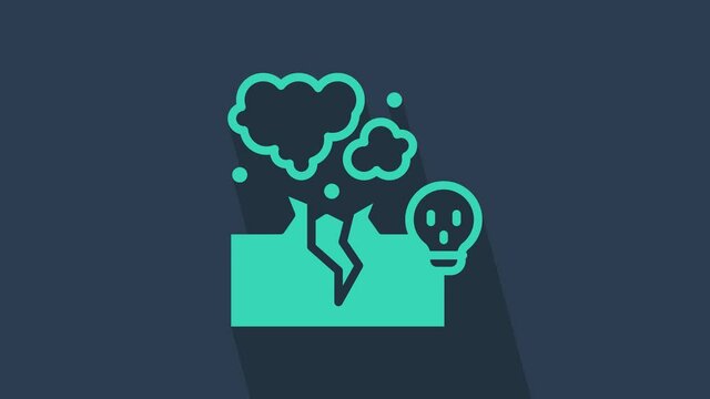 Turquoise Poisonous cloud of gas or smoke icon isolated on blue background. Stink bad smell, smoke or poison gases, chemical toxic vapour. 4K Video motion graphic animation