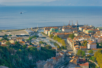 Fototapeta premium Rijeka old principal seaport aerial panoramic view