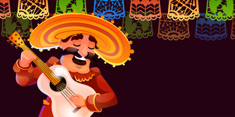 Header with mexican man playing guitar and singing