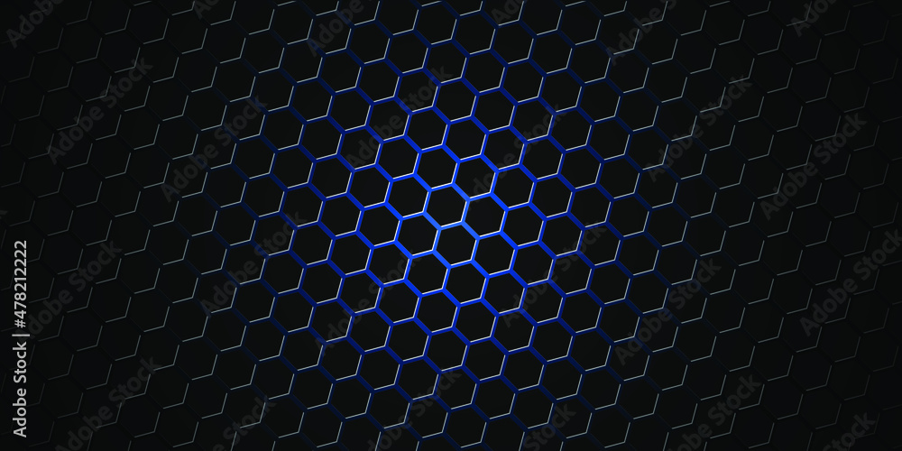 Poster abstract black and blue hexagon background with shadow. hi-tech futuristic background. modern futuri