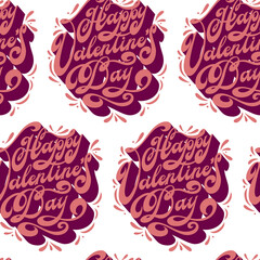Vector pattern lettering Happy Valentine's Day. Typography romantic illustration for greeting cards, posters, banners isolated on white background. Vector illustration.