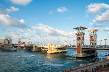Cityscape of the stanley bridge on the meditarranean coast in Alexandria, Egypt
