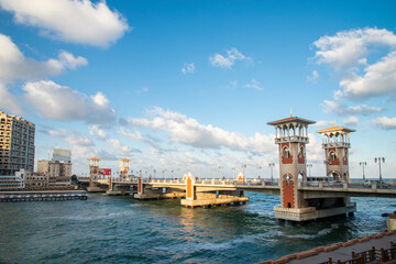 Cityscape of the stanley bridge on the meditarranean coast in Alexandria, Egypt
