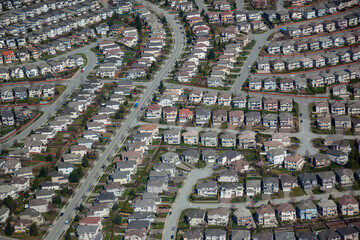 Stock aerial photo of housing development in Metro Vancouver, Canada