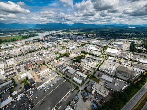 Stock Aerial Photo of Industrial Zone Walnut Grove Surrey Langley BC  , Canada