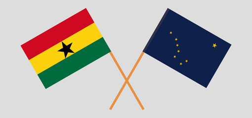 Crossed flags of Ghana and the State of Alaska. Official colors. Correct proportion