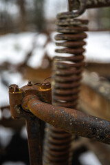 Rusty Parts from an Old Leaning Wheel Road Grader from 1928