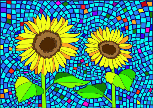 sunflower design glass stained moses background illustration vector
