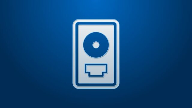 White line CD disk award in frame icon isolated on blue background. Modern ceremony. Best seller. Musical trophy. 4K Video motion graphic animation