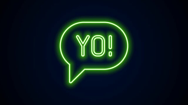 Glowing neon line Yo slang lettering icon isolated on black background. Greeting words. 4K Video motion graphic animation