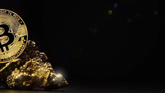 Bitcoin in ore Cryptocurrency , Mining golden coin , Stone ore mine , future money	
