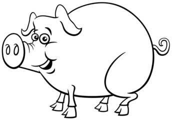 cartoon funny pig farm animal character coloring book page