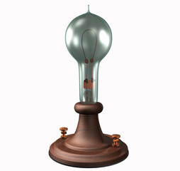 First Edison's Light Bulb. 3D Rendering Illustration of the First Edison's Light Bulb, built in 1879 and  patented in 1880. - obrazy, fototapety, plakaty