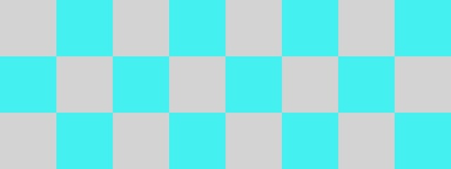 Checkerboard banner. Cyan and Light grey colors of checkerboard. Big squares, big cells. Chessboard, checkerboard texture. Squares pattern. Background.