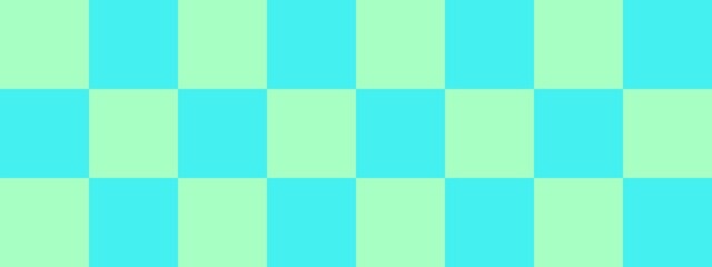 Checkerboard banner. Cyan and Mint colors of checkerboard. Big squares, big cells. Chessboard, checkerboard texture. Squares pattern. Background.