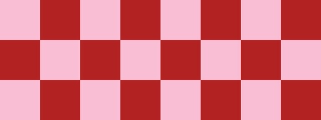 Checkerboard banner. Firebrick and Pink colors of checkerboard. Big squares, big cells. Chessboard, checkerboard texture. Squares pattern. Background.