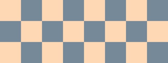 Checkerboard banner. Light Slate Grey and Apricot colors of checkerboard. Big squares, big cells. Chessboard, checkerboard texture. Squares pattern. Background.