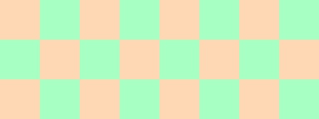 Checkerboard banner. Mint and Apricot colors of checkerboard. Big squares, big cells. Chessboard, checkerboard texture. Squares pattern. Background.