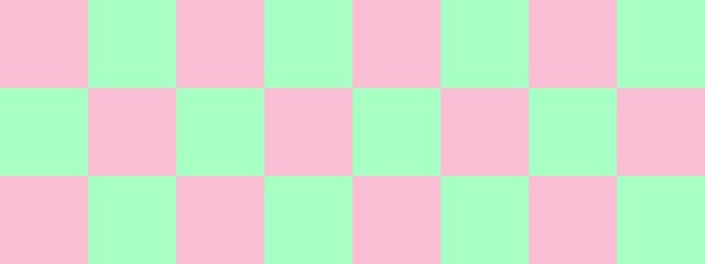 Checkerboard banner. Mint and Pink colors of checkerboard. Big squares, big cells. Chessboard, checkerboard texture. Squares pattern. Background.