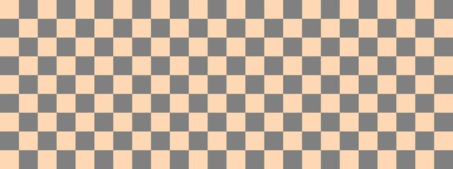 Checkerboard banner. Grey and Apricot colors of checkerboard. Small squares, small cells. Chessboard, checkerboard texture. Squares pattern. Background.