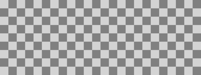 Checkerboard banner. Grey and Light grey colors of checkerboard. Small squares, small cells. Chessboard, checkerboard texture. Squares pattern. Background.