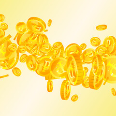 Russian ruble coins falling. Ecstatic scattered RUB coins. Russia money. Curious jackpot, wealth or success concept. Vector illustration.