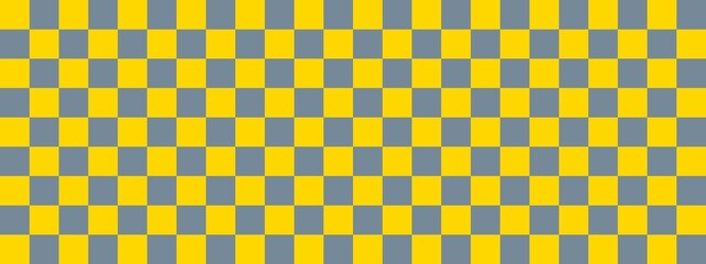 Checkerboard banner. Light Slate Grey and Gold colors of checkerboard. Small squares, small cells. Chessboard, checkerboard texture. Squares pattern. Background.