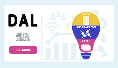 DAL - Data Abstraction Layer acronym. business concept background.  vector illustration concept with keywords and icons. lettering illustration with icons for web banner, flyer, landing pag