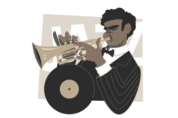Afro american trumpet player - obrazy, fototapety, plakaty