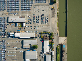 Stock Aerial Photo of Vehicle Import Facility Annacis Island Delta BC, Canada