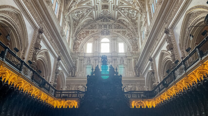 Choir of Mosque - Cathedral of Cordoba with bluish light reflections