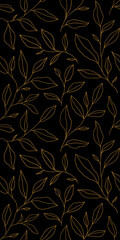 Seamless pattern with one line leaves. Vector floral background in trendy minimalistic linear style.