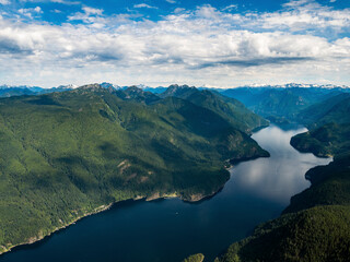 Obraz premium Stock Aerial Photo of Indian Arm and Seymour Park North Vancouver BC , Canada