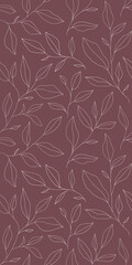 Fototapeta premium Seamless pattern with one line leaves. Vector floral background in trendy minimalistic linear style.