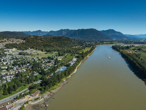 Stock Aerial Photo of Mission on the Fraser River Mission BC, Canada