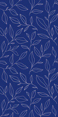 Seamless pattern with one line leaves. Vector floral background in trendy minimalistic linear style.