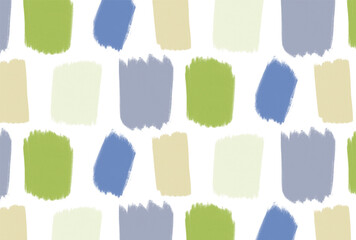 北欧風の緑とブルーとベージュの絵筆タッチの壁紙
