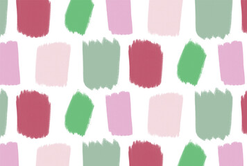 北欧風の赤とベージュとピンクと緑の絵筆タッチの壁紙
