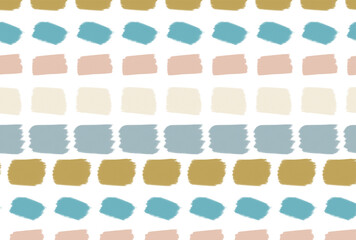 北欧風のピンクとブルーとベージュとカーキと緑の規則的な絵筆タッチの壁紙
