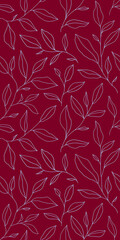 Seamless pattern with one line leaves. Vector floral background in trendy minimalistic linear style.