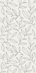 Naklejka na ściany i meble Seamless pattern with one line leaves. Vector floral background in trendy minimalistic linear style.