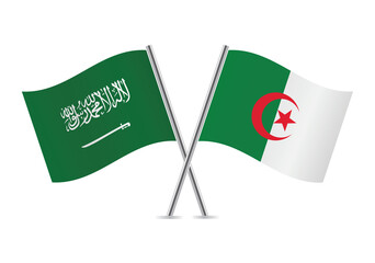 Saudi Arabia and Algeria flags. Saudi Arabian and Algerian flags isolated on white background. Vector illustration.