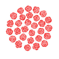 水彩タッチの薔薇の花束　手描きの赤い薔薇の花