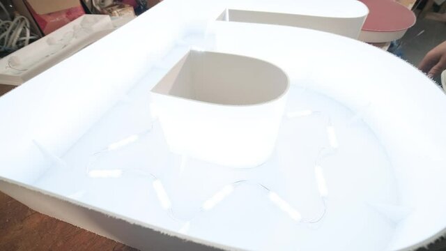 Production of advertising signs with backlit LED strip