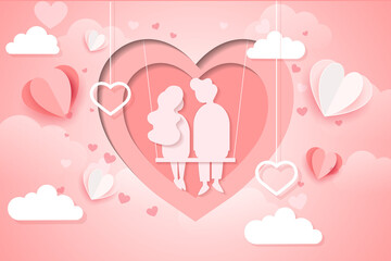 valentine day background with paper cut style	