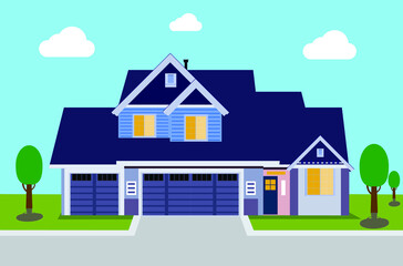Beautiful House Vector with blue sky and white clouds