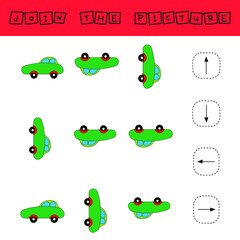 Match cartoon  cars and directions up, down, left and right. Educational game for children.